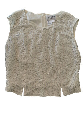 Vtg Apart Impressions Womens Ivory Formal Beaded Blouse Size 6 Glam Sleeveless